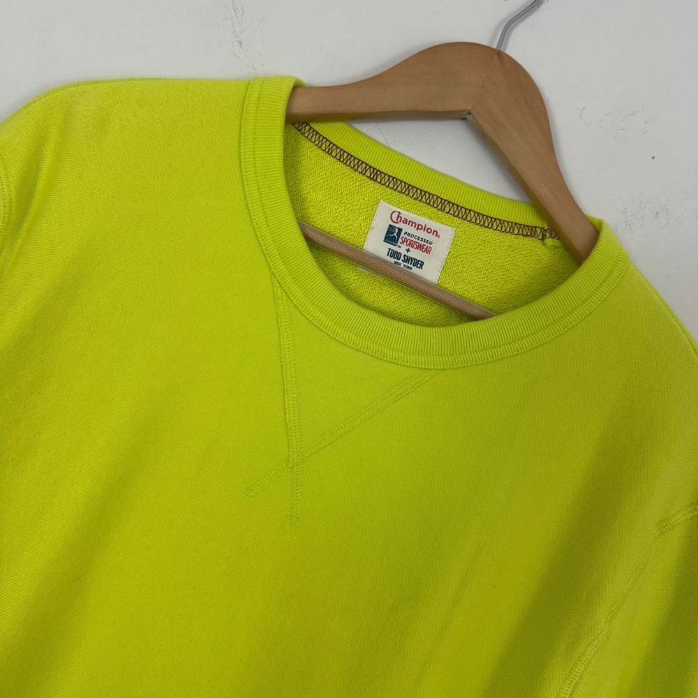 Todd Snyder + Champion Sportswear Sweatshirt Neon Yellow Pullover Logo Mens XL